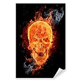 Postereck - 0056 - Feuer Schädel, Flamme Rauch Totenkopf Tod Böse - Wandposter Fotoposter Bilder Wandbild Wandbilder - Leinwand - 60,0 cm x 40,0 cm