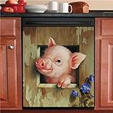 Lustiger Kühlschrank-Aufkleber, Motiv: Schwein, Geschirrspüler, Magnetabdeckung, Bauernhof, Ferkel, magnetisch