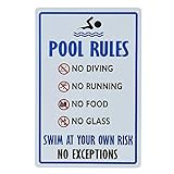 dojune - Pool Rules Schild mit Aufschrift 'No Diving No Running No Food No Glass', einfach zu montieren.