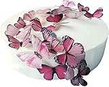 24 x Vorgeschnittene schöne rosa Schmetterlinge essbares Reispapier/Oblatenpapier Kuchendekoration, Dekoration für Cupcake Kuchen Dessert, für Geburtstag Party Hochzeit Babyparty (M)