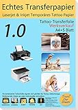 TransOurDream Inkjet/Laser Tattoo Papier A4X5 Blatt DIY Tattoo Folie Zum Bedrucken,Spiegeldruck,für Kerzen,Tattoo Temporäres,Decal Papier für Tintenstrahldrucker/Laserdrucker,Tattoo Tranferfolie