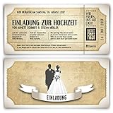 Einladungskarten zur Hochzeit (30 Stück) als Eintrittskarte im Vintage Ticket Look Hochzeitskarten in Weiß