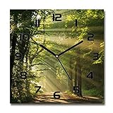 Tulup Glasuhr - 30x30cm - Schwarze Zeigern - Wanduhr Wandkunst Bild Gehärtetem Glas Uhr Echtglas Küche Wohnzimmer - Wald in der S
