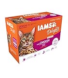 IAMS Delights Senior Katzenfutter Nass - Multipack mit Huhn in Sauce, hochwertiges Nassfutter für ältere Katzen ab 7 Jahre, 12 x 85 g