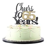 LVEUD Tortenaufsatz mit schwarzer Schrift, goldene Zahlen 'Cheers to 65 Years Happy Birthday', für Hochzeit, Jahrestag, Geburtstag, Party, Dekoration (65. Geburtstag)