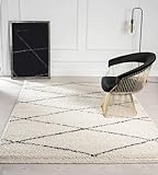 the carpet Bahar Shaggy Hochflor (35 mm) Langflor Wohnzimmer Teppich Muster Creme-Schwarz 160x230 cm
