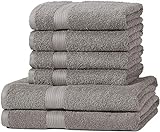 Amazon Basics Handtuch-Set, ausbleichsicher, 2 Badetücher und 4 Handtücher, Grau, 100% Baumwolle 500g/m²