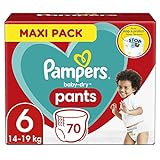 Pampers Windeln Pants Größe 6 (14-19kg) Baby-Dry, Extra Large, 70 Höschenwindeln, MAXI PACK, mit Stop- und Schutz Täschchen