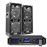 MAX26 PA Anlage Komplett Set, 1200 Watt DJ Boxen Set Lautsprecher mit Verstärker und Kabel, Lautsprecherset, Karaoke Set, Soundanlage, Musik Boxen, PA Komplett Set - Schwarz