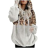 Damen Fleecejacke mit Kapuze Reißverschluss und Taschen, A-Weiß, XL, A - Weiß, 46