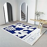 MMHJS Skandinavische Blau Floral Faux Kaschmir Rechteckige Teppich, Home Wohnzimmer Schlafzimmer Mode Voll Verlegung Weichen Teppich, Hotelzimmer Dekorative Teppich 80x120cm