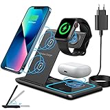 ZEBRE Wireless Charger 3 in 1, Faltbarer Induktive Ladestation Qi Kabelloses Ladegerät Kompatibel mit iPhone-14 13 12 11 Pro Max/XS/XR/X/8+, iWatch Ultra 8 7 6 5 4 3 2 SE, AirPods Pro/3/2 +18W Adapter