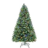 SHareconn 198cm weihnachtsbaum künstlich Scharnier Weihnachtsbaum mit beleuchtung 330 Warmweißen und Mehrfarbigen Lichtern，8 Transformationsmodi，1018 Zweigspitzen und Faltbarem Metallständer