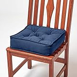 Homescapes gepolstertes Sitzkissen 40 x 40 cm, blau/dunkelblau, 10 cm hohes Stuhlkissen mit Bändern, Stuhlpolster/Matratzenkissen für Stühle, Bezug aus 100% Baumwolle