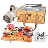 Hap Tim Weiden-Picknickkorb für 4 Personen mit faltbarem Mini-Picknicktisch und großer isolierter Kühltasche und Besteck-Service-Kits für 4 Personen, Paargeschenke, Hochzeitsgeschenke (Y2307-4-CM)