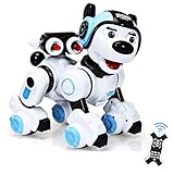 RELAX4LIFE Ferngesteuerter Roboter Hund, intelligentes Roboterhund mit Zielschießplattform, Programmierbarer Roboter Welpen, Singen & tanzen & blinken, Hundespielzeug Kinder, RC Interaktiv (Blau)