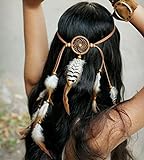Zoestar Boho-Stirnband mit Federn, braun, indischer Kopfschmuck, Traumfänger, Hippie-Kopfkette, Festival, Haarschmuck für Frauen und Mädchen