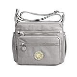 Gelory Multi-Pocket Casual Crossbody Tasche für Damen, Nylon Wasserdicht Verstellbarer Riemen Reise Messenger Bags Schultertaschen und Geldbörsen, grau, Einheitsgröße