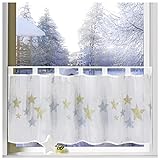 heimtexland ® Scheibengardine Weihnachten 45x120 Dekoration Fenster-Deko Weihnachts-Gardine Sterne Gold Silber Typ651