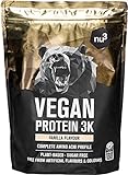 nu3 Vegan Protein 3K Shake (1kg) - Protein Pulver vegan Vanille mit Sonnenblumen Proteinpulver, Reis-, Erbsen- & Johannisbrotprotein - Mehrkomponenten Eiweiss Protein Pulver mit 72% Eiweiss