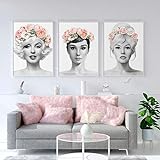 Blumenkrone Hepburn Wandkunst Leinwand Modeposter Brigitte Bardot & Marilyn Drucke Malerei Bilder Wohnkultur-50x70cmx3pcs-Kein Rahmen