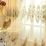 2er-Set Europäische goldene Luxuxjacquard-Vorhänge für Schlafzimmer Wohnzimmer (Tüllvorhang, 245*140 cm)