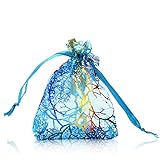 YFZYT 100 Stück Tunnelzug Organzabeutel Organzasäckchen, Organza Bags Hochzeit Säckchen Bonbonsbeutel Candy Bags mit Drawstring für Geschenke - 7x9cm, Blau A