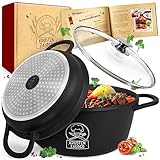 KRUSTENZAUBER 28cm Aluguss Bräter mit Deckel backofengeeignet [inkl. Glasdeckel] - 6L Aluminium Schmortopf & Bratpfanne - Idealer Bräter Induktion, Schmorpfanne, Bratentopf, Gussbräter,
