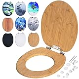 CASARIA® WC Sitz mit Absenkautomatik, Bambus - MDF Holzkern, Anti-Bakteriell, Rostfreie Scharniere, belastbar bis zu 175 kg, Toilettendeckel, Toilettensitz mit Absenkautomatik, Klodeckel H