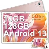 FACETEL Android 13 Tablet 10 Zoll mit 5G WiFi Octa-Core 2.0Ghz Prozessor Ultraschnelles Tablet PC mit 14(6+8) GB RAM + 128GB ROM TF 1TB | 8000mAh | FHD | Dual-Kamera, Tablet Gold