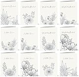 12 einfache schwarz-weiße Trauerkarten mit Blumenzeichnungen