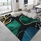 Teppich für den Innenbereich, Kurzflor, leicht zu reinigen, für Schlafzimmer, Boden, Sofa, Wohnzimmer, Grün Blau Gold Schwarz Abstrakte Graffiti 160X230CM( 5ft3 x7ft 8')