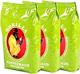 Joerges Gorilla Kaffeehaus-Mischung, 3er Vorteilspack (3x 1000g), ganze Kaffeebohnen, Röstkaffee, Caffè