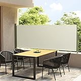 BaraSh Seitenmarkise Ausziehbar 117x300 cm Creme Sichtschutz Sonnenschutz Windschutz Markise ausziehbar