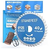 STONE REEF Sägeblatt 125x22.23- Kreissägeblatt [inkl. Adapter auf Bohrung 20 &16mm], kompatibel mit Winkelschleifer von Bosch, Makita usw. - Sägeblatt Kreissäge Nagelfest - für Holz, Metall &