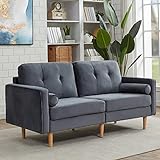2-Sitzer-Sofagarnitur tmit Holzfüßen und Armlehnen Samt-Couch-Set für Wohnzimmer, gepolstertes Sofa mit feinen Knopfnähten
