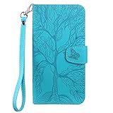 Aisenth Handyhülle für iPhone 6 Plus/iPhone 6S Plus, Baum Muster Leder Handytasche Brieftasche Klapphülle Etui Wallet Flip Case Schutz Hülle mit Kartenfächer, Aufstellfunktion -Blau Grün