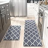 DEXI 2 Stück Küchenteppich,Anti Fatigue Küchenläufer rutschfest Küchenmatte Komfort-Stehmatten Ölbeweismatte Teppiche für Esszimmer,Küche,Büro (44 x 75 cm+44 x 150 cm,Blau)