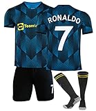 NIHMEX Ronaldo Man Red #7 Kinder Trikot Fußball Neu Saison, Shorts Socken Jugendgrößen (Blu,26)