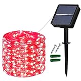 Solar String Lights Outdoor, 12M/40Ft 120 LED Solar Fairy Lights Waterproof, 8 Modi Copper Wire Solar Garden Lights for Home, Garden, Patio, Yard, Gazebo, Fence, Party, Wedding Decoration (Red)