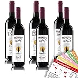 6 Flaschen Rotwein Monte Rosso italienischer Rotwein, süss, sortenreines Weinpaket + VINOX Weinkarten (6x0,75 l)