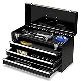 DREAMADE Werkzeugkoffer Werkzeugkasten mit 3 Schubladen, Werkzeugbox aus Metall mit Lackierung (Schwarz)