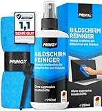 PRINOX Bildschirmreiniger Set 250ml mit Mikrofasertuch und Pinsel - Display Reiniger für Handy, Laptop und TV Displays (LCD, LED, OLED, QLED, TFT) gegen Fettflecken und Fingerabdrück