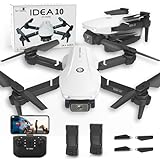 IDEA10 Mini Drohne für Anfänger, RC Quadrocopter mit Mehr Kamera FPV Übertragung 3D Flip Höhenlage Halten, Faltbare Drone Geschenk für Jungen, 18 Minuten Flugzeit 2 Modularen Batterien