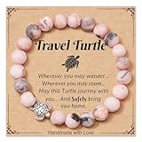 ASKRAIN Reise-Schildkröten-Armband für Frauen, Reisende, rosa Zebra-Stein, Schildkröten-Charm-Armband, Suitable, Stein, ohne E