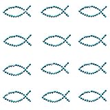 Oblique-Unique® 12 Stück Fisch Sticker Strass Steine Türkis Hellblau zum Verzieren oder Aufkleben oder Einkleben von Karten - Kommunion Taufe Deko Tischdeko