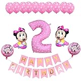 Ballons Minnie Mouse 2,Minnie Party Luftballons Set,10 Minnie Latexballon+Minnie Folienballon 2 Geburtstag+Birthday Banner+4 Minnie Folienballon+Band,Folienballon für Minnie Mouse Themenparty.(Rosa)