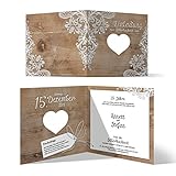 30 x Lasergeschnittene Hochzeitseinladungen silberne Hochzeit Silberhochzeit Einladungen individuell - Rustikal mit weißer Spitze