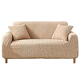 Sofabezug 3D-Blasengitter Sofaüberwürfe für 1 2 3 4-Sitzer Hochelastischer Möbelschutz Elegantes Seersucker-Sofa Sofaüberzüge -Gelb-2-Sitzer (145-185 cm)