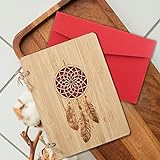 Grußkarte aus Holz, Glückwunschkarte mit Roter Umschlag, Handgefertigte Beschreibbare Bambuskarte für Geburtstag, Valentinstag, Jubiläum, Weihnachten, Abschlussfeier